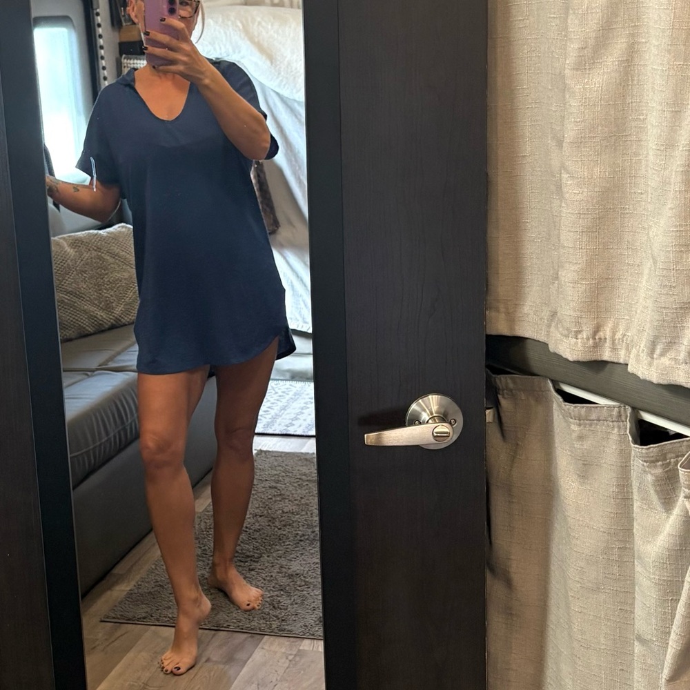 Navy Blue V-Neck T-Shirt Dress